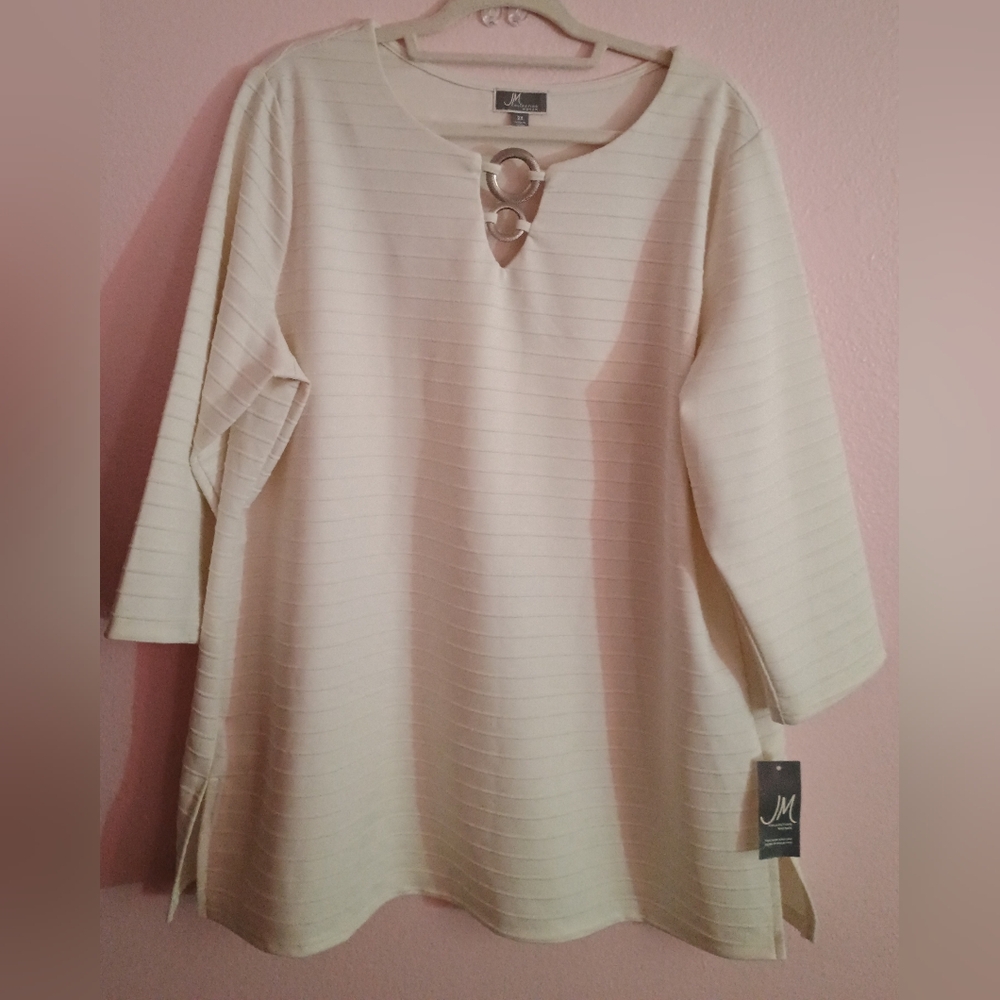 JM Collection Cream Boxy Tunic with Cut Out Details